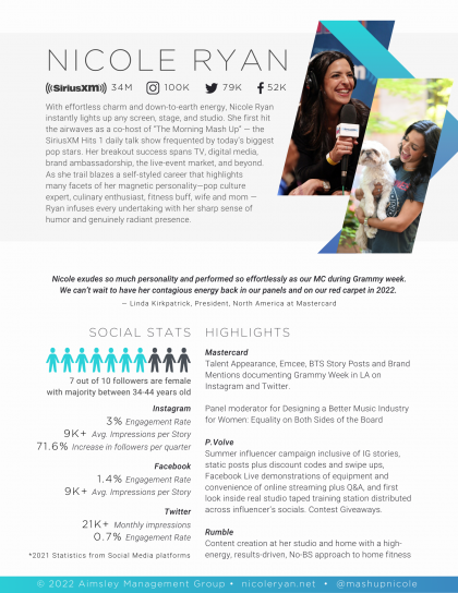 Nicole Ryan (Branding) Media Kit Page #1