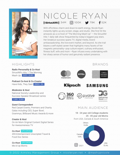 Nicole Ryan (Hosting) Media Kit Page #1